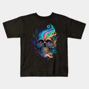 Multicoloured Smoking Skull Kids T-Shirt